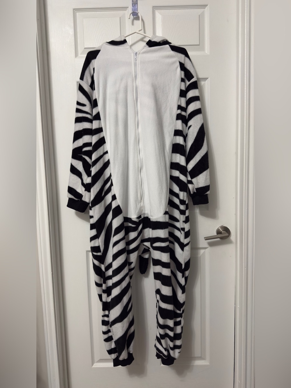 Zebra-Print Hooded Women's Bodysuit Onesie - Black & White